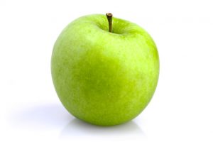 One green apple on a white background